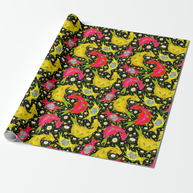 Dragon Fruit Dragons - tropisches Party Geschenkpapier (Ungerollt)