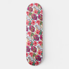 Dragon Fruit Tropical Floral Modern Green Palm Skateboard