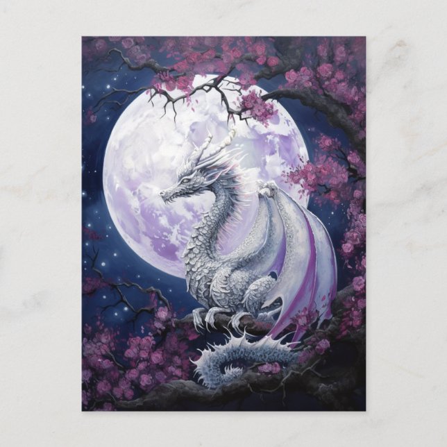 Dragon Full Moon Lila Fantasy Postkarte (Vorderseite)