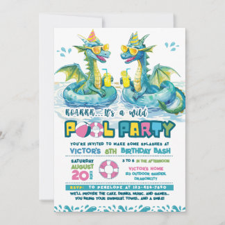 Dragon Fun Pool Party Geburtstag Einladung