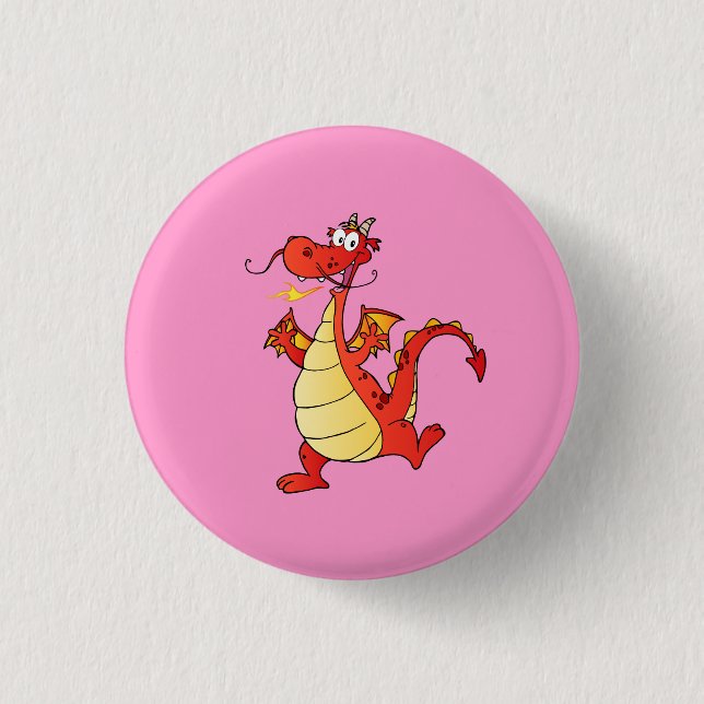 Dragon Funny Happy Fantasy Fiktion Zeichnend Carto Button (Vorderseite)