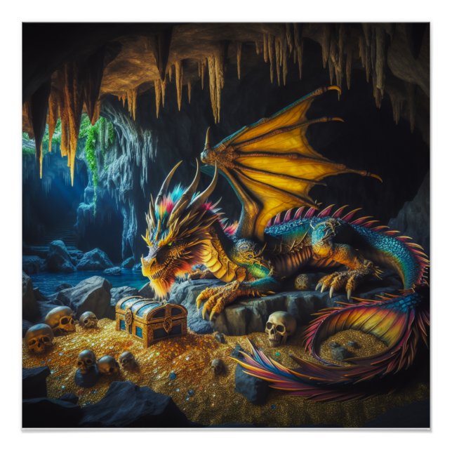 Dragon Garder Ses Trésors Poster Imaginaire Art (Devant)