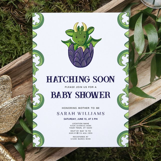 Dragon Gender Neutral Hatching Bald Baby Dusche Einladung (Baby Shower Invitation)