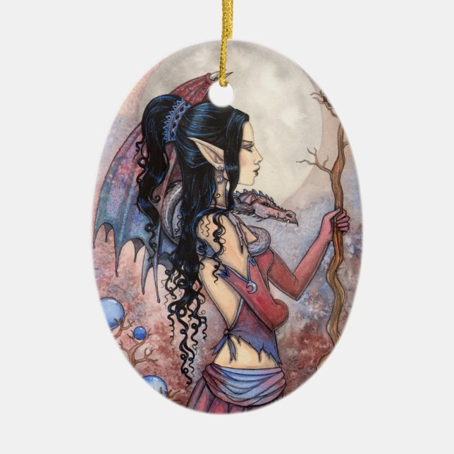 Dragon Girl Fantasy Kunst, Dichtung und Musik Keramik Ornament (Vorne)