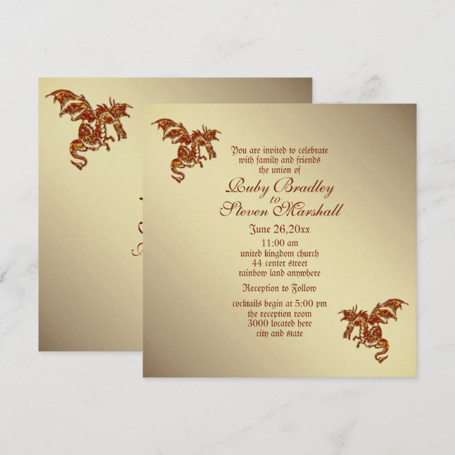 Dragon Golden 2 Wedding Thema Einladung (Vorne/Hinten)