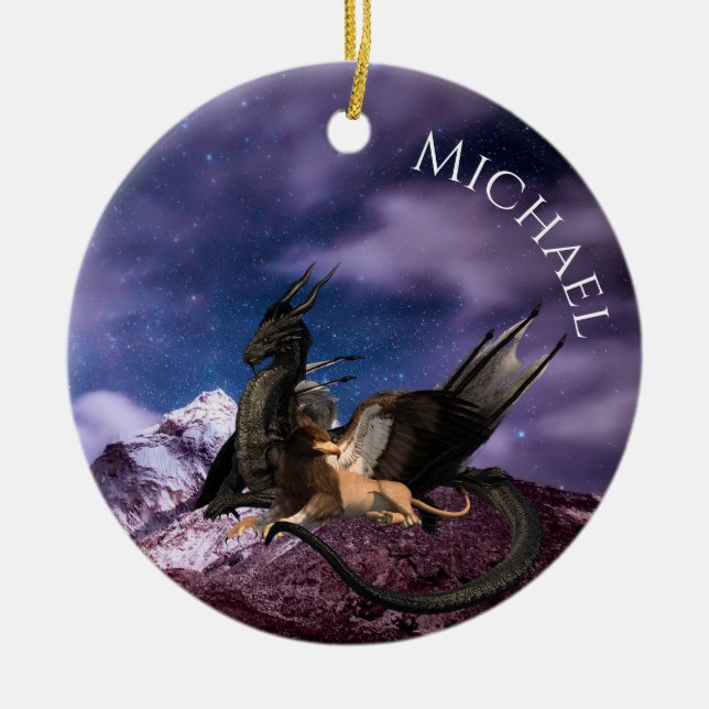 Dragon Griffin Fantasy Landscape Personalisiert Keramik Ornament (Vorne)