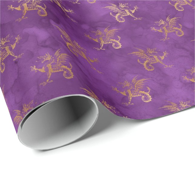 Dragon Halloween Zauber Gold Lila Muster Geschenkpapier (Rolleneckpunkt)