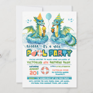 Dragon Ice Cream Pool Party Geburtstag Einladung