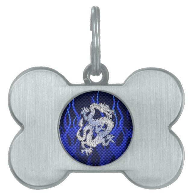 Dragon in Chrome wie blauer Carbon Fibre Style Tiermarke (Vorderseite)