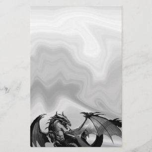 Dragon in Grey Fantasy Stationery Briefpapier