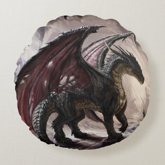 Dragon in Höhle Rundes Kissen (Vorderseite)