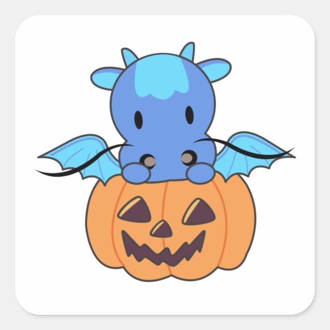 Dragon In Pumpkin Sweet Dragon Happy Halloween Quadratischer Aufkleber (Vorderseite)