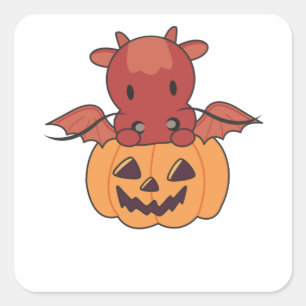 Dragon In Pumpkin Sweet Dragon Happy Halloween Quadratischer Aufkleber