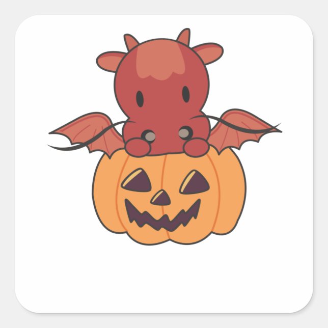 Dragon In Pumpkin Sweet Dragon Happy Halloween Quadratischer Aufkleber (Vorderseite)