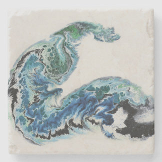 “Dragon in the Waves – Abstract Ocean Energy Stone Steinuntersetzer