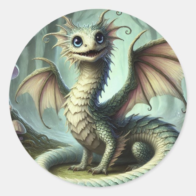Dragon Jabberwocky Niedlich Fantasy Creative Art Runder Aufkleber (Vorderseite)