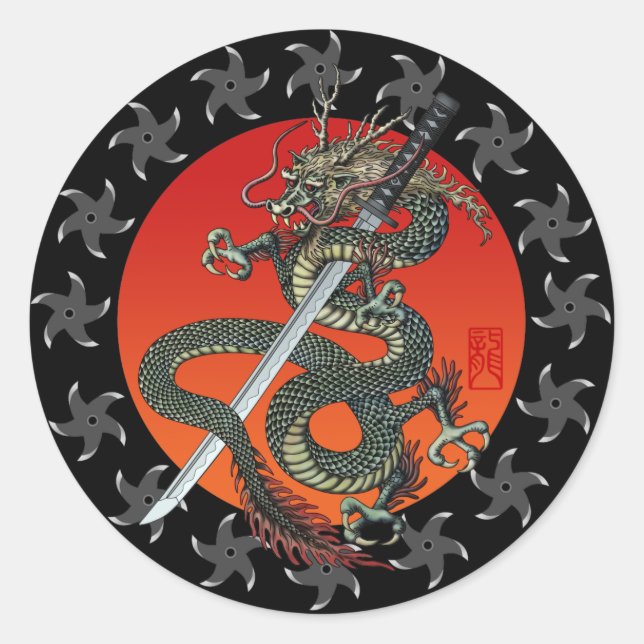 Dragon katana 2 runder aufkleber (Vorderseite)
