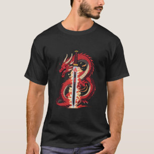 Dragon Katana Anime-Feuer-T-Shirt für Männer T-Shirt