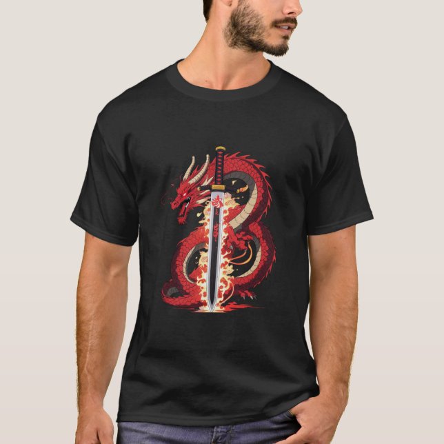 Dragon Katana | Anime Fire T-Shirt for Men (Vorderseite)