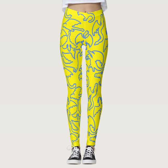 Dragon-Kontur-Muster 03.b B Gelbe BG Leggings (Vorderseite)