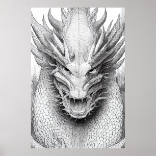 Dragon Legend Wild Nature Illustration Line Epic Poster