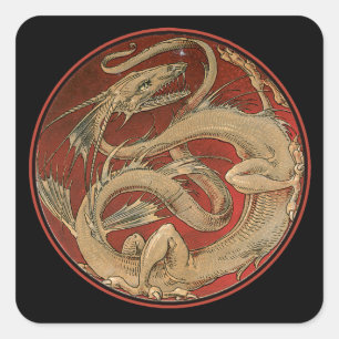 Dragon-Legende Art Nouveau Quadratischer Aufkleber