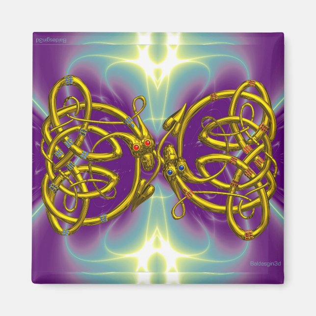 DRAGON-LIEBE / Gold keltische Knotendrachen Magnet (Vorne)