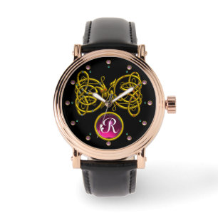 DRAGON-LIEBE/GOLD-ZELLTIKKNOTEN GEMSTONE-MONOGRAMM ARMBANDUHR