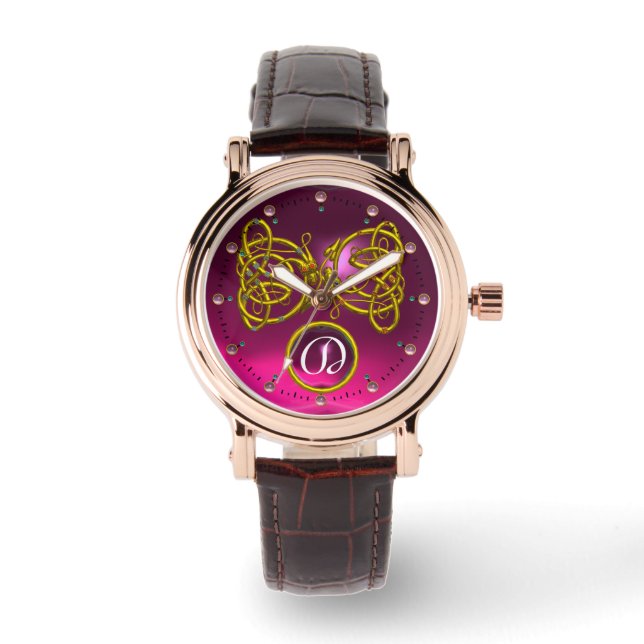 DRAGON-LIEBE/GOLD-ZELLTIKKNOTEN GEMSTONE-MONOGRAMM ARMBANDUHR (Vorderseite)