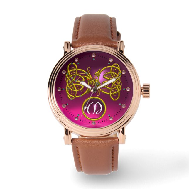 DRAGON-LIEBE/GOLD-ZELLTIKKNOTEN GEMSTONE-MONOGRAMM ARMBANDUHR (Vorderseite)