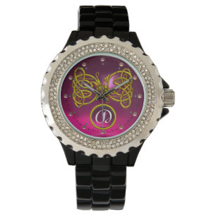 DRAGON-LIEBE/GOLD-ZELLTIKKNOTEN GEMSTONE-MONOGRAMM ARMBANDUHR