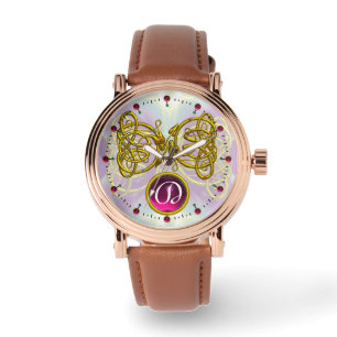 DRAGON-LIEBE/GOLD-ZELLTIKKNOTEN GEMSTONE-MONOGRAMM ARMBANDUHR