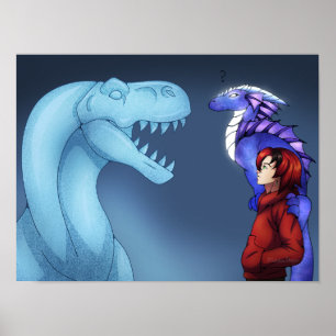 Dragon Meets Ice Dinosaur Poster