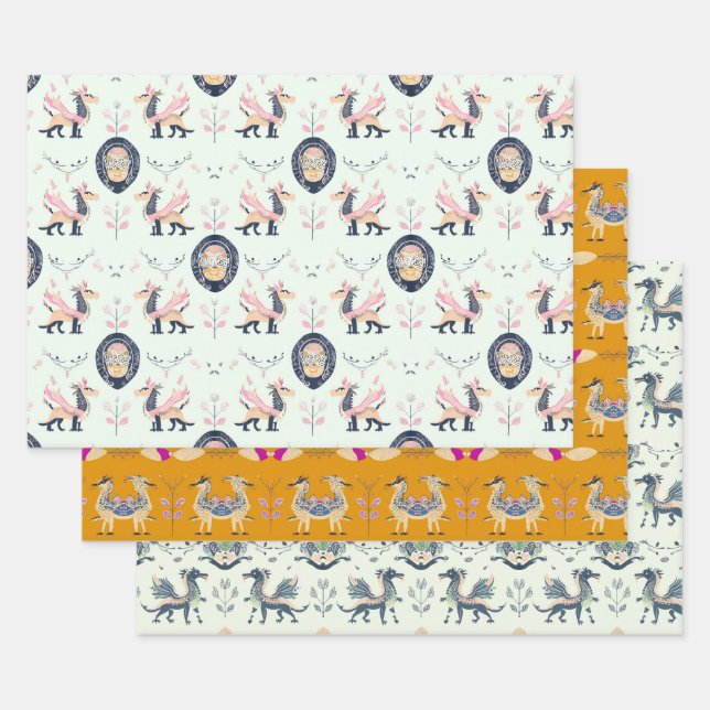 Dragon mittelalterliches Wrapping Paper Flat Sheet Geschenkpapier Set (Set)