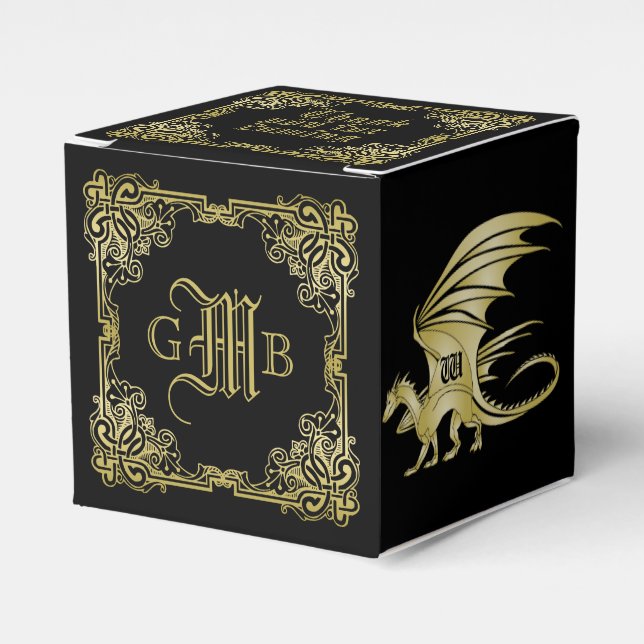 Dragon Monogram Gold Frame Traditionelle Buchabdec Geschenkschachtel (Vorderseite)