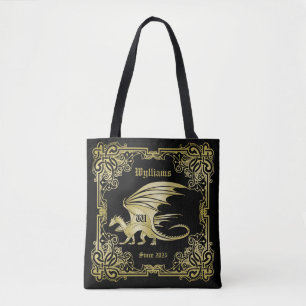 Dragon Monogram Gold Frame Traditionelle Buchabdec Tasche
