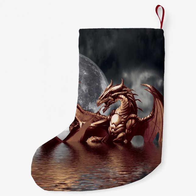 Dragon & Moon Fantasy Artwork Kleiner Weihnachtsstrumpf (Rückseite)