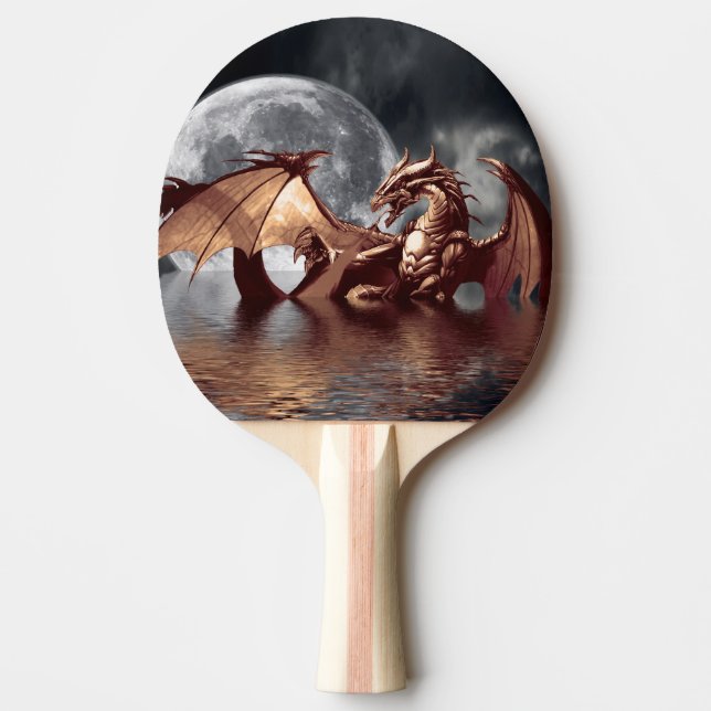 Dragon & Moon Fantasy-Kunst Tischtennis Schläger (Vorderseite)
