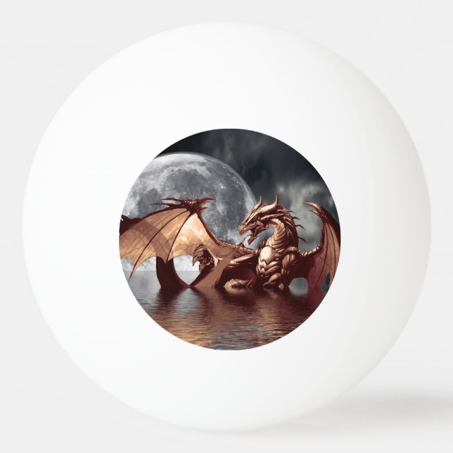 Dragon & Moon Fantasy-Kunst Tischtennisball (Vorderseite)