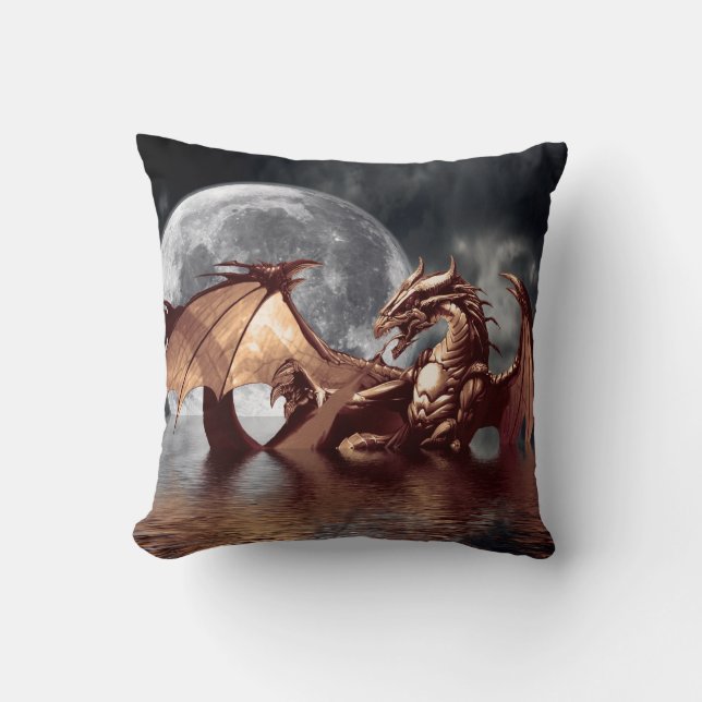 Dragon & Moon Fantasy Mythic Throw Kissen (Vorderseite)