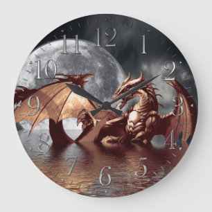Dragon & Moon Fantasy Wall Clock Große Wanduhr