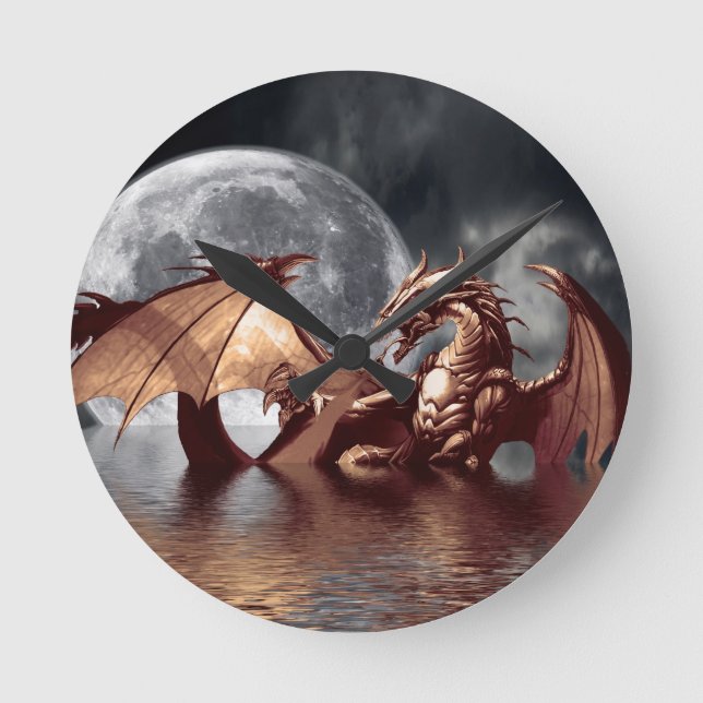 Dragon & Moon Fantasy Wall Clock Runde Wanduhr (Vorderseite)