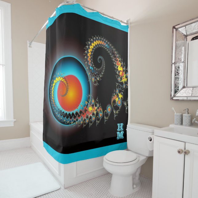 Dragon Moon Fraktal Art mit Monogramm Duschvorhang (Beispiel)
