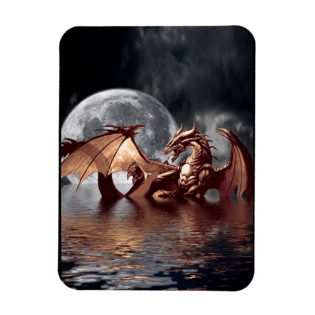 Dragon & Moon Imaginaire Magnet d'art (Vertical)