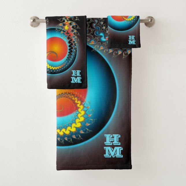 Dragon Moon Modern Fraktal Art Monogram Badhandtuch Set (Insitu)