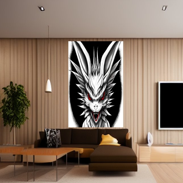 Dragon noir, blanc et rouge | AI Art Poster (Créateur téléchargé)