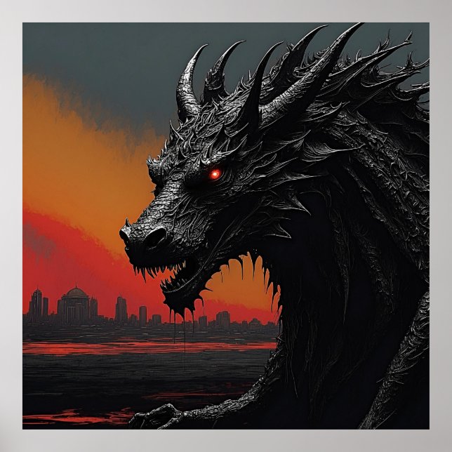 Dragon Noir Retro Poster Print (Vorne)