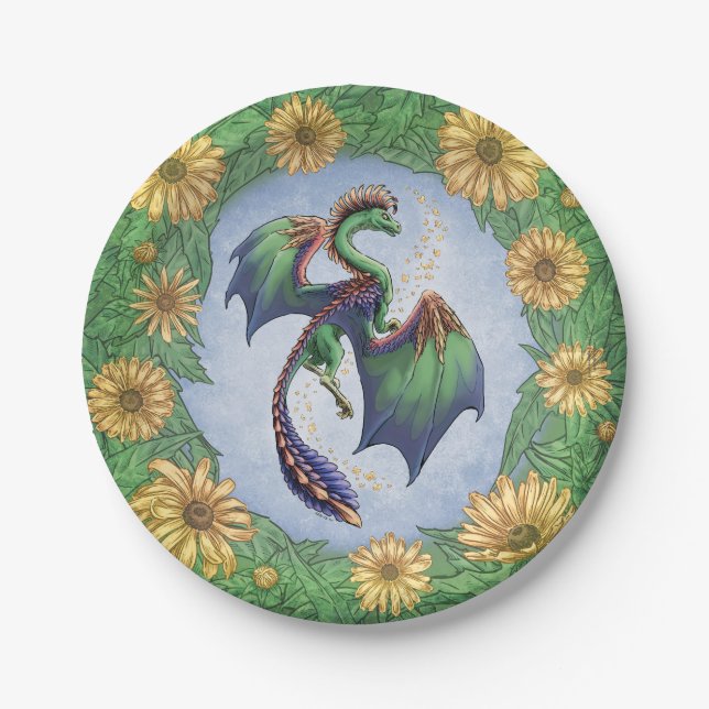 Dragon of Summer Nature Fantasy Art Pappteller (Vorderseite)