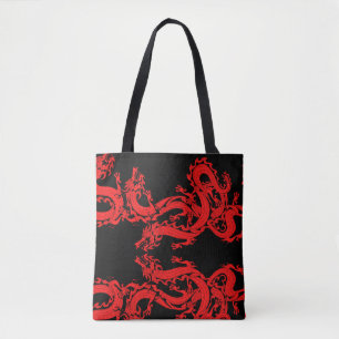 Dragon on Black Background Mystical Animal Pattern Tasche