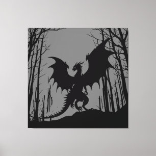 Dragon on Grey - Fantasy - Silhouette   Leinwanddruck